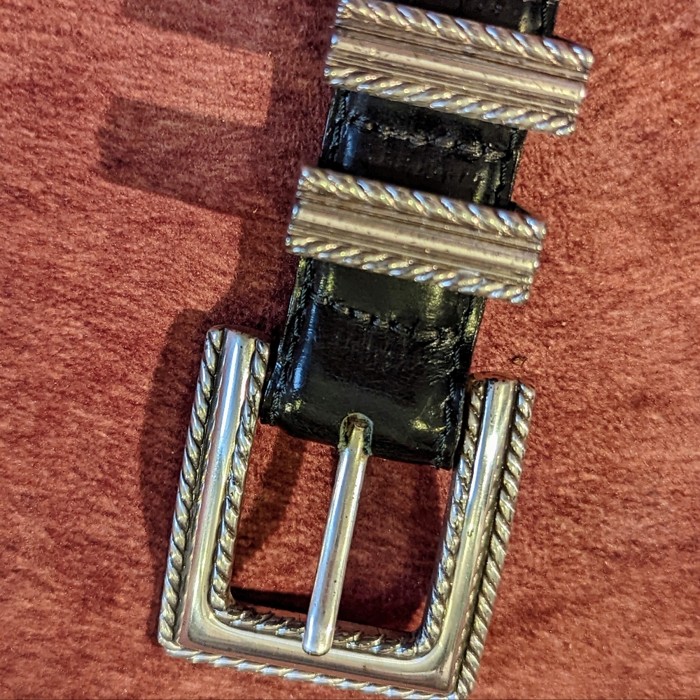 Studio Barse Black Leather Belt with Silver Conchos and Buckle - Picture 12 of 13